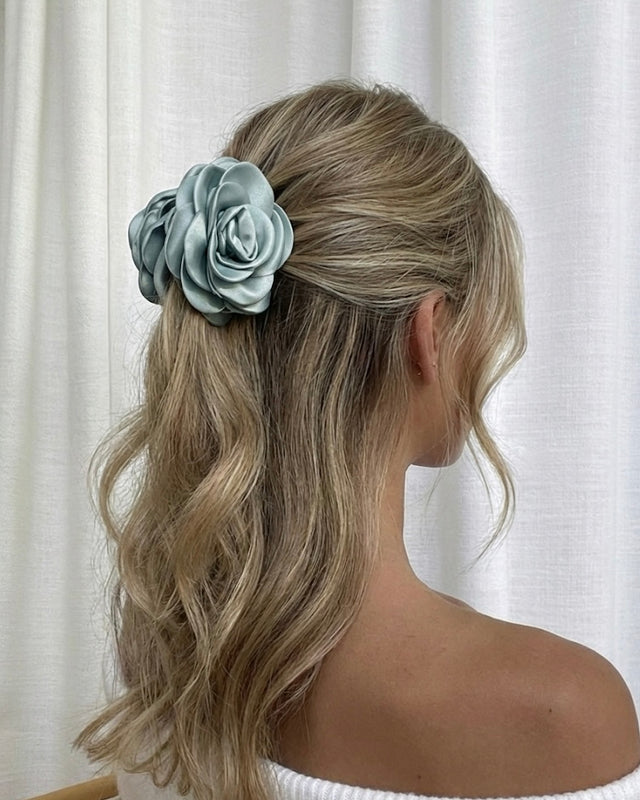 Blaire Acetat-Haarspange – Aquamarin mit floralen Details