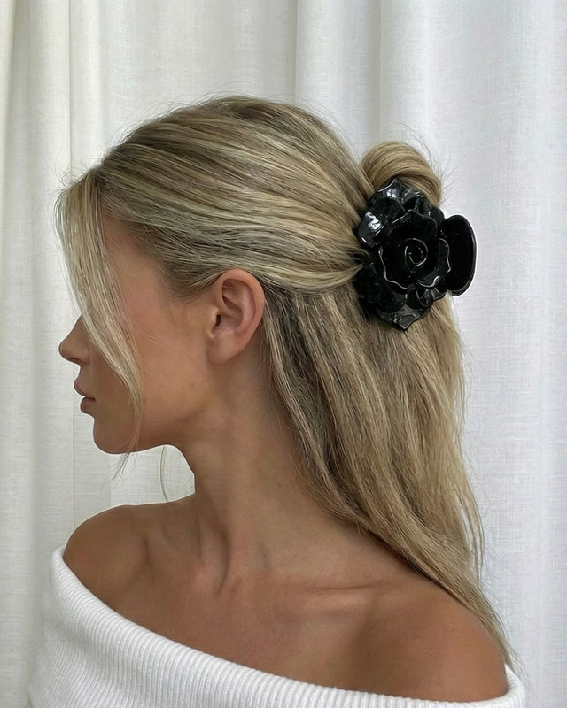 Elle Maxi Acetat-Haarspange – Schwarz Glitzer