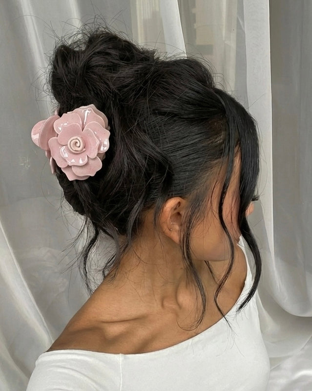 Elle Maxi Acetat-Haarspange – Rose Glitzer