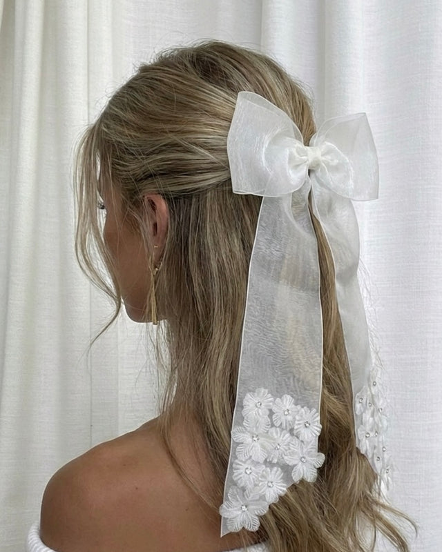 Grace Organza Haarschleife - Perlweiß